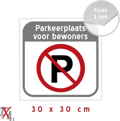 Pictogram/ bord | "Parkeerplaats voor bewoners" | 30 x 30 cm | Kunststof | Privaat | Eigen terrein | Parkeer overlast | Privé parking | 1 stuk