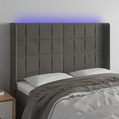 vidaXL - Hoofdbord - LED - 147x16x118/128 - cm - fluweel - donkergrijs