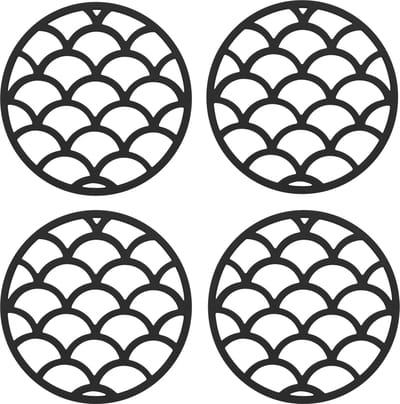 Krumble Pannenonderzetter - Set van 4 - Pannenonderzetter hittebestendig - Pannenonderzetter Siliconen - Pannenonderzettters - Schubben - Diameter 14 - Zwart