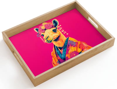 Dienblad hout 40x30 cm - Schootdienblad - Kameel - Bloemen - Kimono - Waaiers - Borrelplank rechthoek - Plateau dienbladen