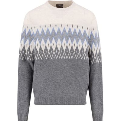 Fynch-Hatton Trui Jacquard Merino Kasjmier Steel-Multi / male