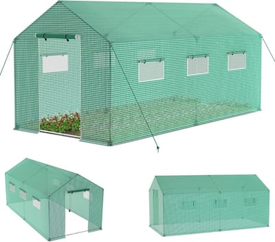 Broeikas Folietunnel - Kweekkas Tuinkas - Planten Beschermen - Winterhard Staal - 4.5x2x2m - Groen