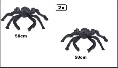 2x Harige spin zwart 50cm - Creepy Griezel Halloween thema feest dieren fun scary