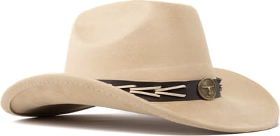 KIMU® Cowboyhoed Beige Gevlochten Band - Verstelbaar t/m Maat 59 - Lichtbruine Cowboy Western Hoed Dames Heren - Cowgirl Yellowstone Festival