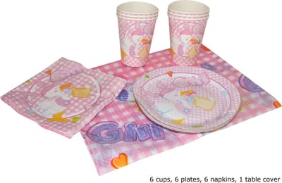 tafelset - bordjes/bekertjes/servietten/tafelkleed - It's a girl - 19 stuks