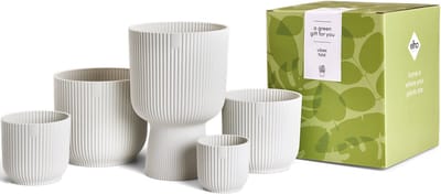 Elho Vibes Fold Rond Cadeaupakket - Bloempotten voor Binnen - 100% Gerecycled Plastic - Set van 5 - Zijdewit