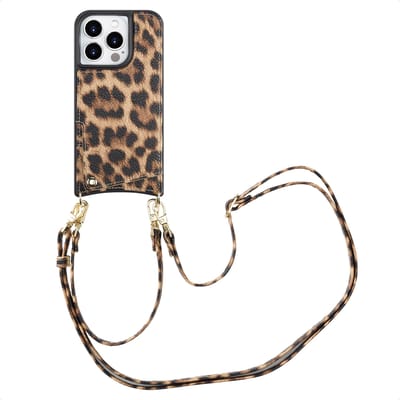 Selencia Hoesje - Geschikt voor Apple iPhone 15 Pro - Backcover met koord en pashouder - Leopard