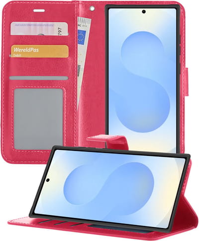 Hoesje - Geschikt voor Samsung Galaxy S25 Ultra - Luxe Bookcase - Walletcase Hoes - Portemonnee - Cover - Telefoonhoes - Donkerroze