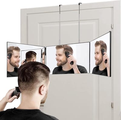 Opvouwbare 360 Gradens Spiegels- 3 Weg Spiegel voor Knippen en Make-up- Verstelbare Haak- Badkamer Spiegel. Scheerspiegel