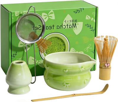 Complete Matcha Set met Kom, Klopper, Filter, Houder en Lepel - Perfect Cadeau voor Matcha Liefhebbers en Thee Enthousiastelingen