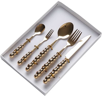 NAXSIR Luxe Roestvrijstalen Bestekset, Mes Vork Lepel met Parelmoerkleurige Keramische Handgrepen, Vaatwasmachinebestendig, Geschikt voor Dagelijkse Maaltijden en Feestelijke Occasies