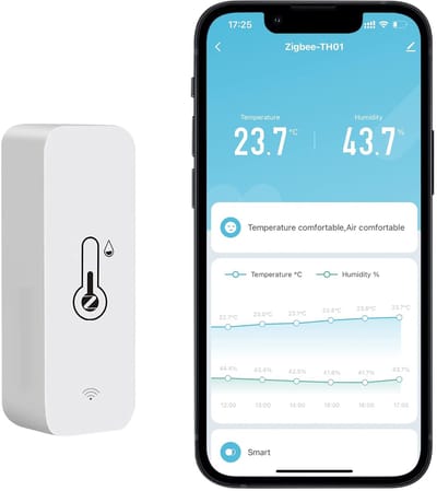 Slimme Sensor - Temperatuur Vochtigheid - Binnen Buiten - App Meldingen - 8.6x4.6x2.4cm - Wit