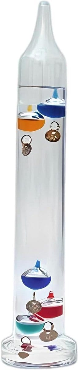 Galileo Thermometer - Glazen Decoratie - Temperatuur Meten - Vijf Zwevende Ballen - 27.5 cm Hoog - Veelkleurig