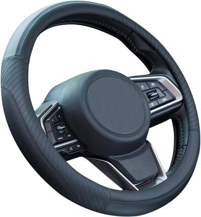 Famanu – Leren stuurhoes voor auto, antislip en universele maat van 37-38 cm, zwart