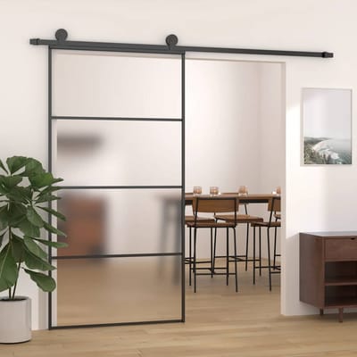 vidaXL - Schuifdeur - 102,5x205 - cm - mat - ESG-glas - en - aluminium - zwart