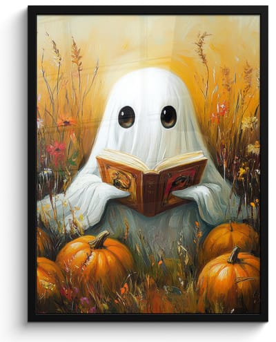 Poster in lijst - Fotolijst 50x70 cm - Posters - Halloween - Spook - Herfst - Pompoen - Bloemen - Natuur - Posterlijst zwart - Decoratie - Wanddecoratie woonkamer - Muurdecoratie slaapkamer