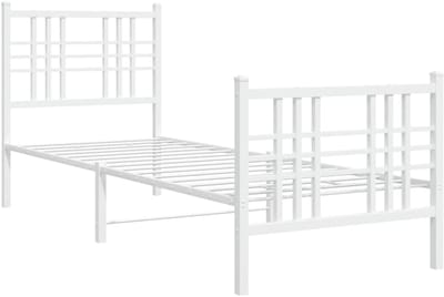 Metalen Bedframe - Eenpersoons Ledikant - Slaapkamer Inrichting - Inclusief Lattenbodem - 80x200 cm - Wit