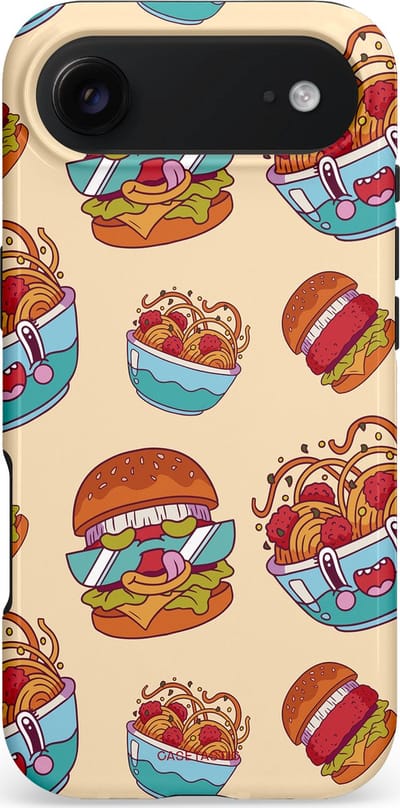 Casetastic hoesje geschikt voor Apple iPhone Air - MagSafe - Dubbellaagse bescherming - Cartoon Hamburgers - Fashion Case - Zand Terracotta Lichtblauw Grijs