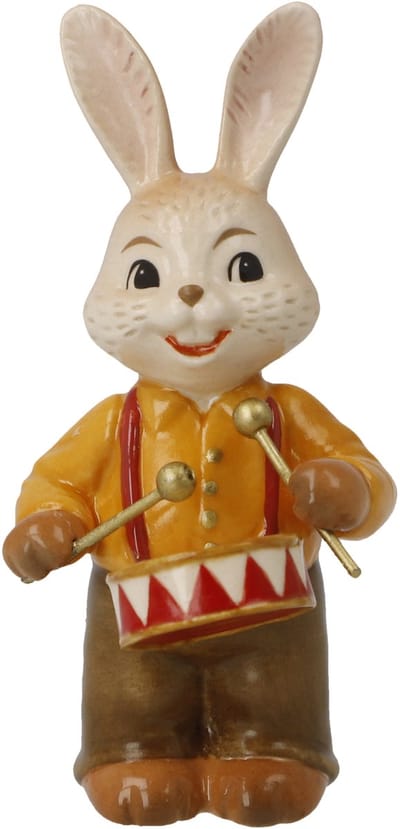 Goebel - Pasen | Decoratief beeld Haas Muzikant Drummer | Aardewerk - 8cm - paashaas