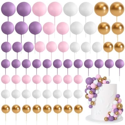 Tafeldecoratie Taartballen 75 Stuks - Schuim Cupcaketopper voor Verjaardagsfeest en Bruiloft (Paars, Roze, Goud, Wit)