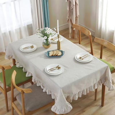 Tafelkleed Lotus Katoen Linnen Kant Rechthoekig Eenvoudig Europees Bruiloft Tafelkleed Elegant Tafelkleed Voor Eettafel Evenementen 90x90CM beige