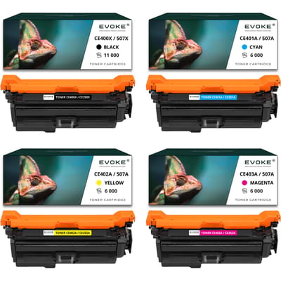 Evoke compatibele toner voor Hp 507X Ce400X Ce401A Ce402A Ce403A en Ce250X Ce251A Ce252A Ce253A 4X Cmyk: Zwart, Cyaan, Geel, Magenta Color Laserjet Enterprise M551N M551Dn M551Xh M575C M575Dn M575F;
