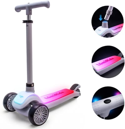 LUMI RIDE Kinderstep 3 wielen, Scooter voor kinderen driewieler, Grijs, Balance LED, Inklapbaar, Verstelbaar Stuur, Voetrem, Antislip Dek, Afneembaar Stuur