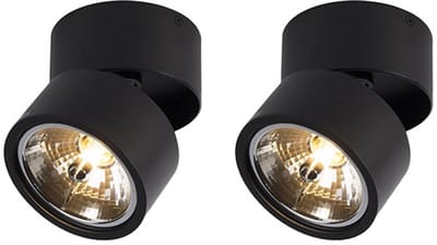 QAZQA go_nine_tubo - Industriele Plafondspot | Spotje | Opbouwspot - 2 stuks - Ø 12 cm - Zwart - Industrieel - Woonkamer | Slaapkamer | Keuken