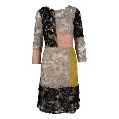 Voordelige en chique Moschino jurk met kleurblokken en kant - jaren 2010