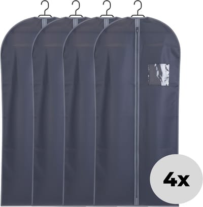 Lomera Kledinghoes Met Rits - Bescherm Je Kleding - Stofdicht - Kijkvenster - Grijze Kledinghoes - Polypropyleen Materiaal - Set Van 4 - Kledingbescherming - Opberghoes - Kledingzak - Kleding Opbergen - Kledinghoes Set