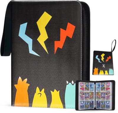 Verzamelmap 900 kaarten – 9 pocket – binder map met ritssluiting – 50 pagina’s – Zwart/Oranje – Geschikt voor Pokemon kaarten