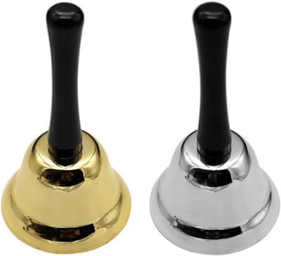 Set van 2 Kleine Rinkelende Handbellen - RVS Met Gouden en Zilveren Afwerking