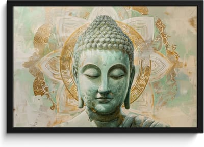 Poster in lijst - Fotolijst 60x40 cm - Posters - Buddha - Mandala - Modern - Spiritualiteit - Posterlijst zwart - Decoratie - Wanddecoratie woonkamer - Muurdecoratie slaapkamer