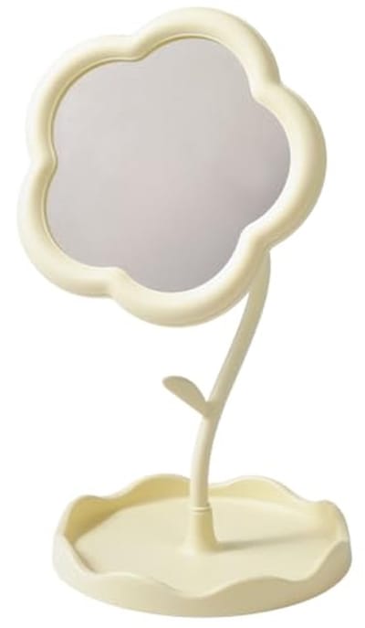 Bloem Make-up Spiegel Vintage Draagbare Decoratie voor Slaapkamer en Badkamer 28x15 cm Geel