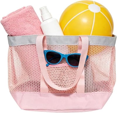 Strandtas - Mesh Tote Bag - Ruime Handtas - Reisorganizer - Casual Strandtas - Ideaal voor Reizen, Kamperen, Vakanties en Zomershoppen - 34*21*31 cm - Roze
