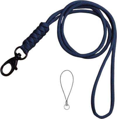 Travel Cords - keycord geknoopt blauw - paracord - zwarte karabijnhaak - sleutels en telefoon - lanyard - met telefooncord - sleutelkoord