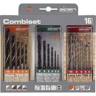 Alpen 801003100 Boor- en bitassortiment 16-delig Metaal, Steen, Beton, Metselwerk, Baksteen, Hout 2 mm, 3 mm, 4 mm, 5 mm, 6 mm, 8 mm, 10 mm