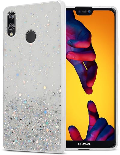 Cadorabo Hoesje geschikt voor Huawei P20 LITE 2018 / NOVA 3E in Transparant met Glitter - Beschermhoes van flexibel TPU silicone met fonkelende glitters Case Cover Etui