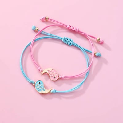 Bixorp Friends Vriendschapsarmbandjes voor 2 met Yin Yang Vissen Roze | Blauwe Bandjes - BFF Armband