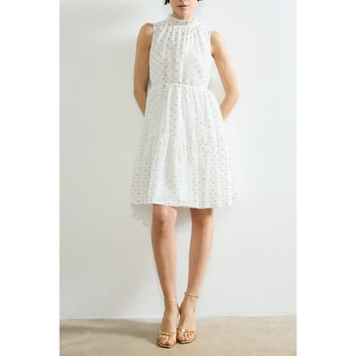 French Connection Arlo Jacquard Tiered Dress Summer White/gold Maat: L | Mini Jurken Outlet | Dames | Wit