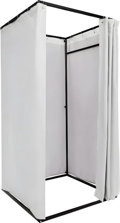 Paskamer met gordijn - Pashok - Opvouwbaar - Kleedkamer - Voor kledingwinkels - Grijs