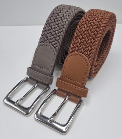 2 pack deal - Elastische riem - gevlochten broekriem - dames en heren riemen - Kleur 1 Licht bruin 2 Kaki 105 cm