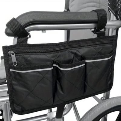 Ultiluxe® Reflecterende rolstoeltas - Zwart - Opbergtas met rits en 4 vakken - Klittenbandsluiting - Duurzaam - Rolstoel armleuningtas zijkant - Scootmobiel organizer - Waterafstotend - Rollator armsteun tas