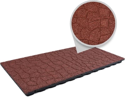 Rubbermagazijn - Rubberen tegel flagstone rood - LxB=100x50cm - Dikte 4,8cm - Incl. pennen - Speelplaatstegel - Rubbertegel