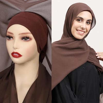 Hijab Châle Wrap Instantané Premium en Mousseline Avec Aimants Intégrés Couleur Unie Foulard Écharpe Musulmane pour Femmes Avec Sous-Turban white
