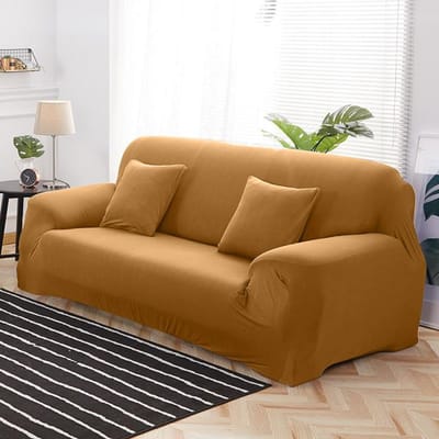 Levivel Waterdichte Stretch Bankhoes Effen Elastische Bankhoezen Hoekbank Cover Stoelbeschermer Voor Woonkamer 1/2/3/4 zits 1 Seater(90-140cm) kameel