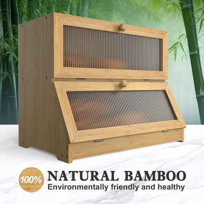 Broodbak - Houten broodtrommel - Keuken organiseren - Dubbel laags ontwerp - 39x25x32cm - Bamboe