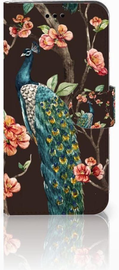 Huawei P10 Lite Telefoonhoesje met Pasjes Pauw met Bloemen