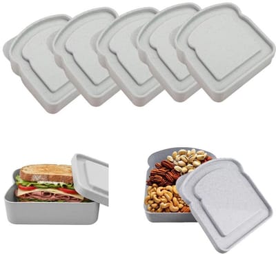 KZQ Lunchboxen -- Plastic Sandwichvormen- 5 herbruikbare sandwichboxen met deksels, vaatwasser- en magnetronbestendig - Geschikt voor school, werk, kamperen, kantoor - Toastvorm, grijs