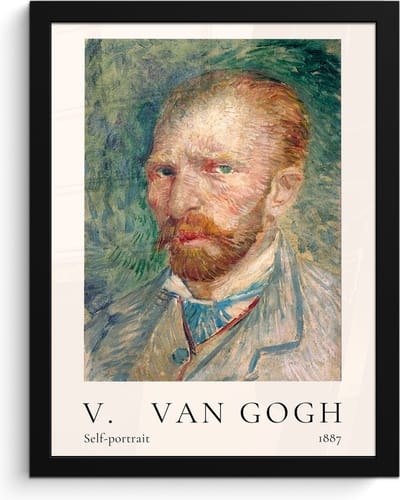 Poster in lijst - Fotolijst 30x40 cm - Posters - Vincent van Gogh - Self-portrait - Kunst - Oude meesters - Posterlijst zwart - Decoratie - Wanddecoratie woonkamer - Muurdecoratie slaapkamer